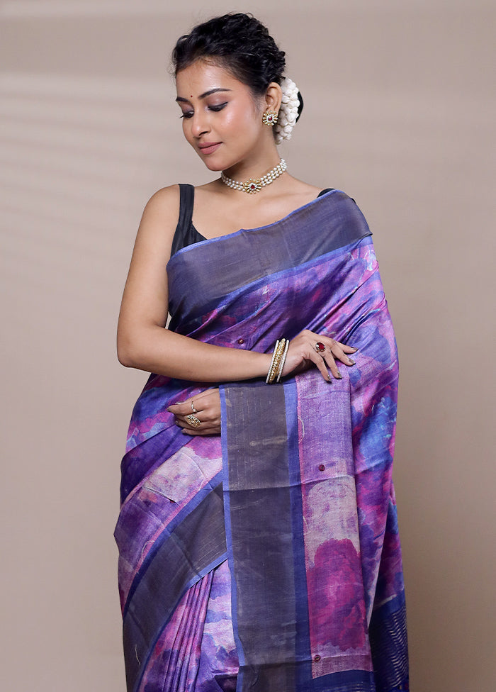 Purple Tussar Silk Saree With Blouse Piece Outlet Fashion Style