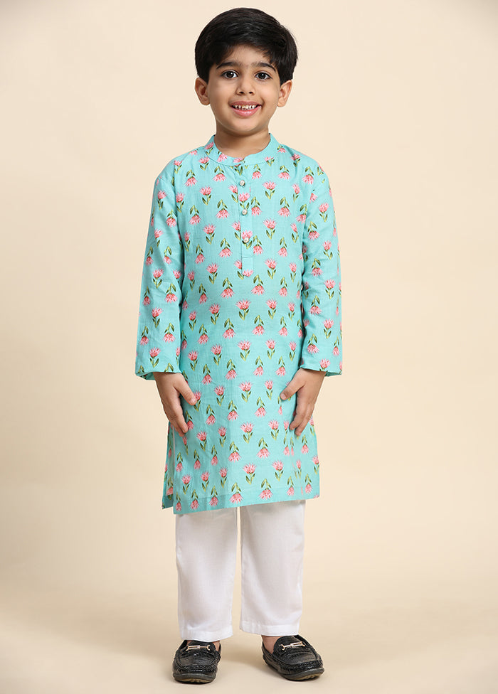 Green Cotton Full Sleeves Collar Neckshape Kurta Pajama Set Lowest Pice