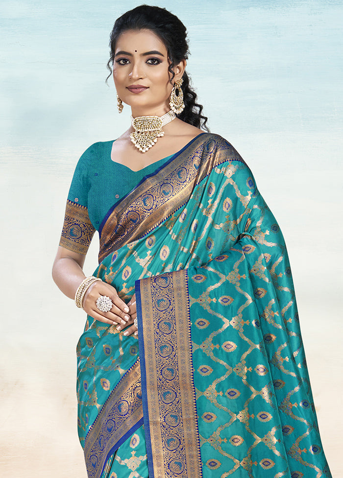 Sky Blue Dupion Silk Saree With Blouse Piece Low Cost Sale Online