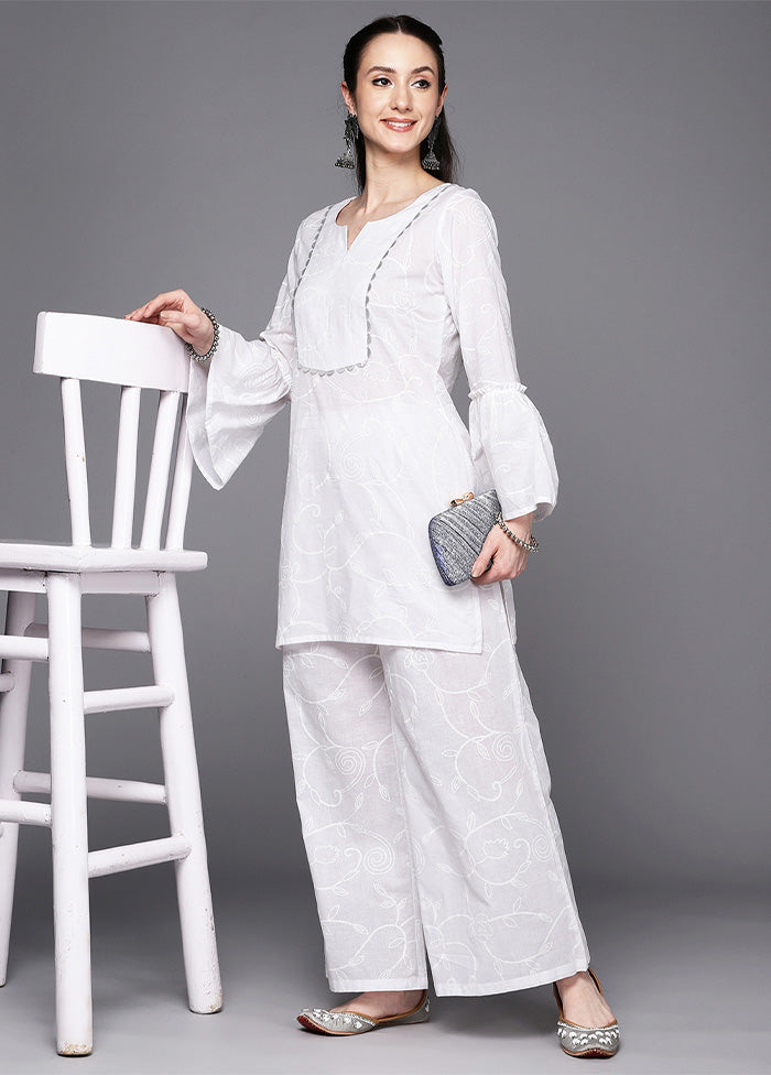 2 Pc White Pure Readymade Cotton Tunic Set Online Online With Mastercard