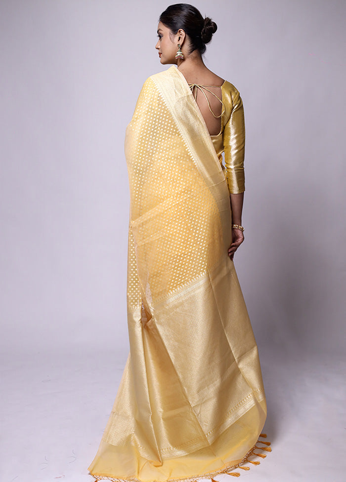 Yellow Kora Silk Saree With Blouse Piece Pay With Visa For Sale