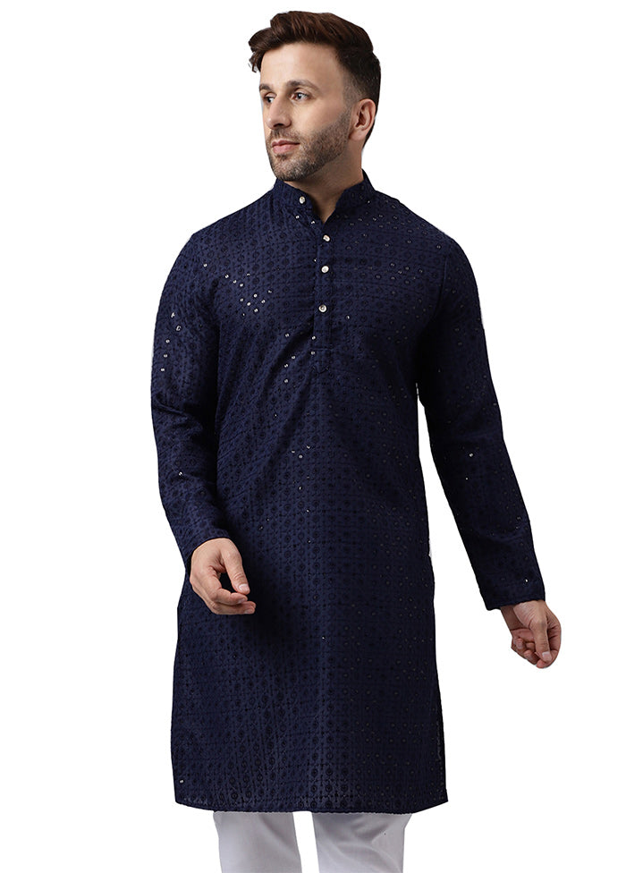 Navy Blue Silk Embroidered Kurta Cheapest Pice