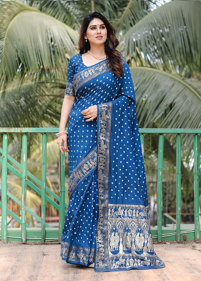 Blue Spun Silk Saree With Blouse Piece Discount For Sale