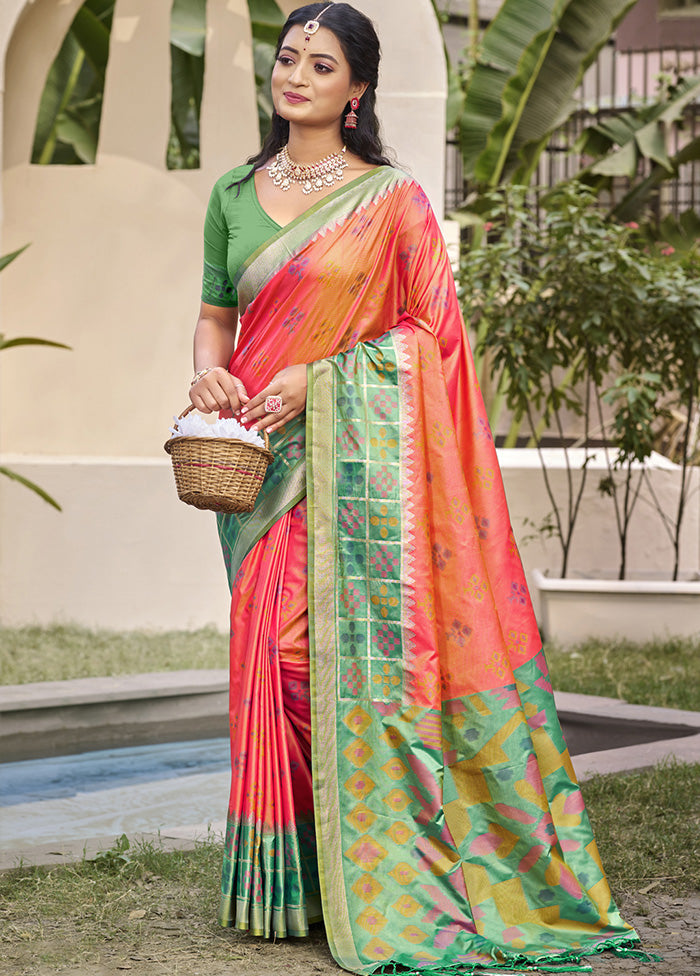 Peach Spun Silk Saree With Blouse Piece Outlet Exclusive