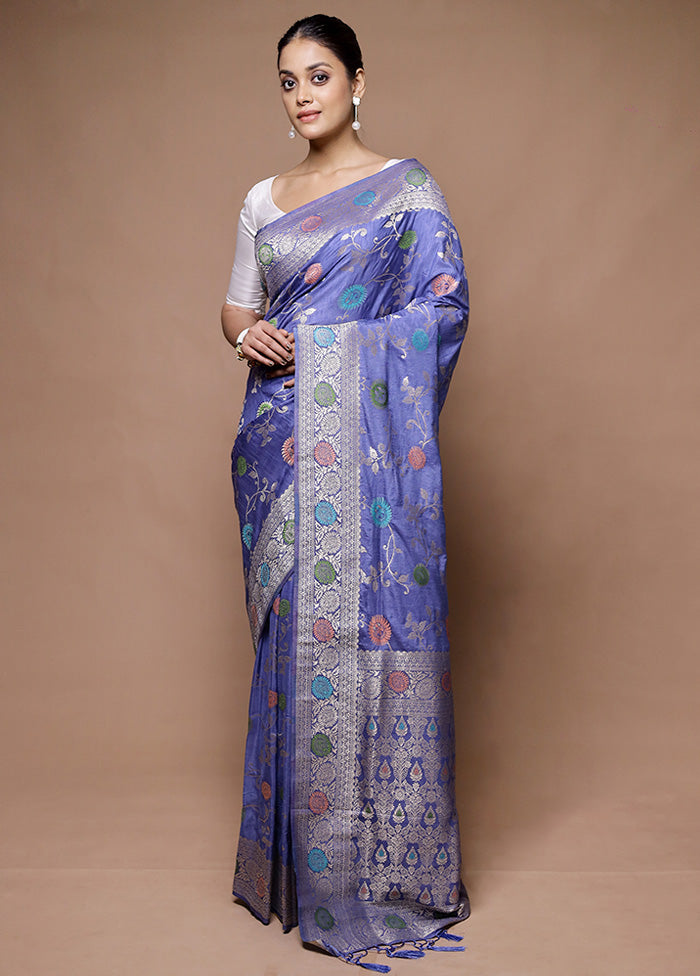 Blue Dupion Silk Saree With Blouse Piece Outlet Wiki