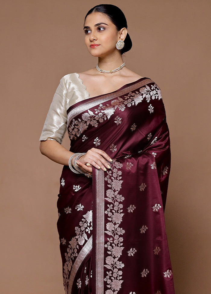 Wine Katan Silk Saree With Blouse Piece View Cheap Online