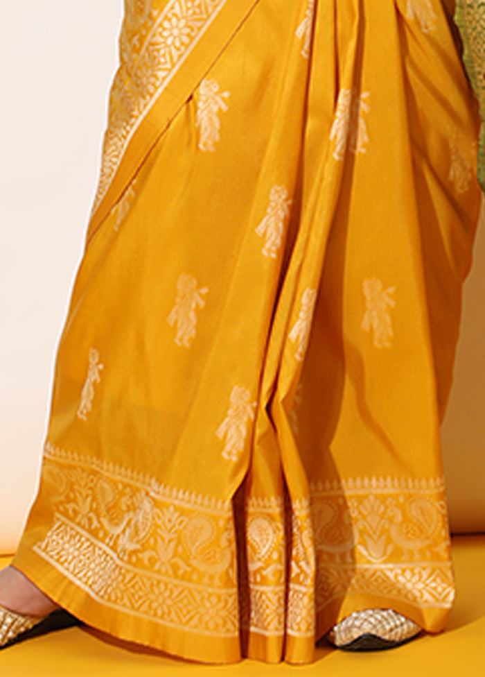 Yellow Spun Silk Saree With Blouse Piece Clearance Online Amazon