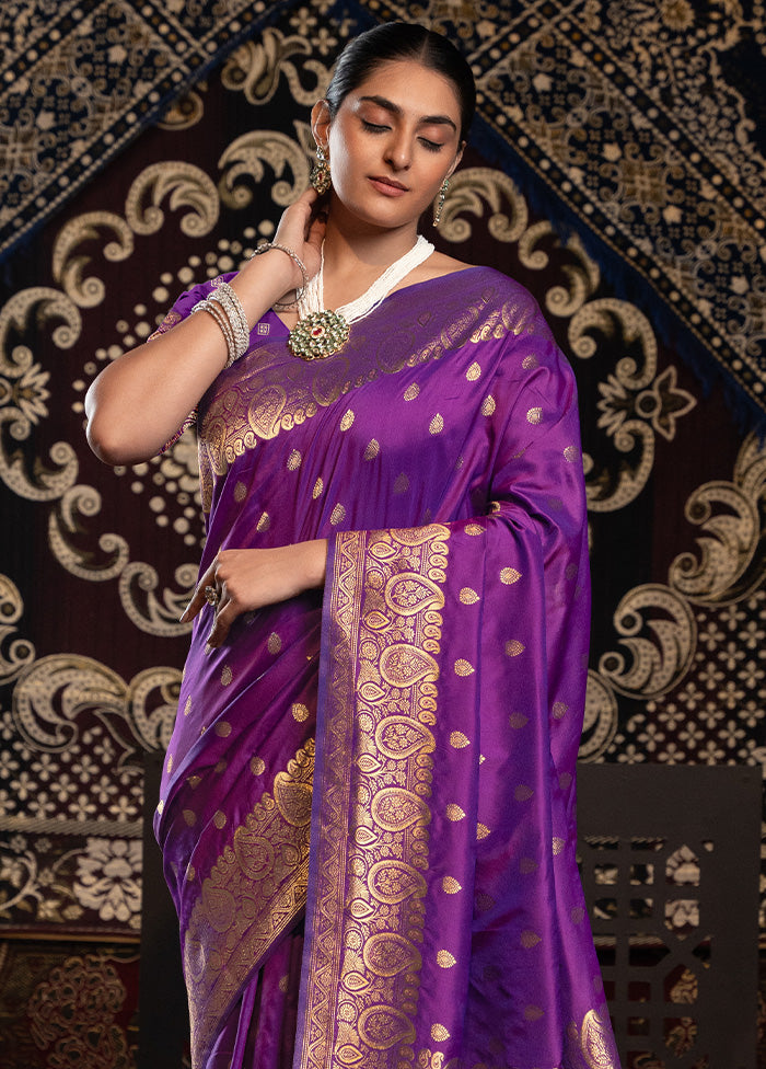 Violet Banarasi Silk Saree With Blouse Piece Cheap Countdown Package