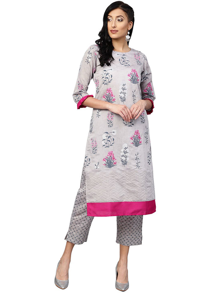 2 Pc Grey Readymade Chanderi Kurti Set Cheapest Cheap Online