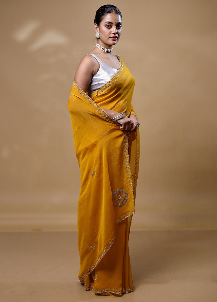 Yellow Silk Saree With Blouse Piece Sale Visa Payment