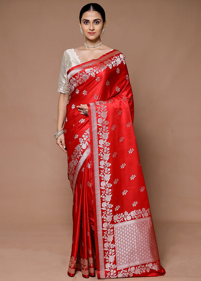 Red Katan Silk Saree With Blouse Piece Clearance Cheapest Pice