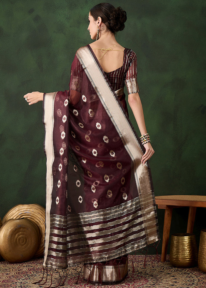 Burgundy Organza Saree With Blouse Piece Free Shipping Shop Offer