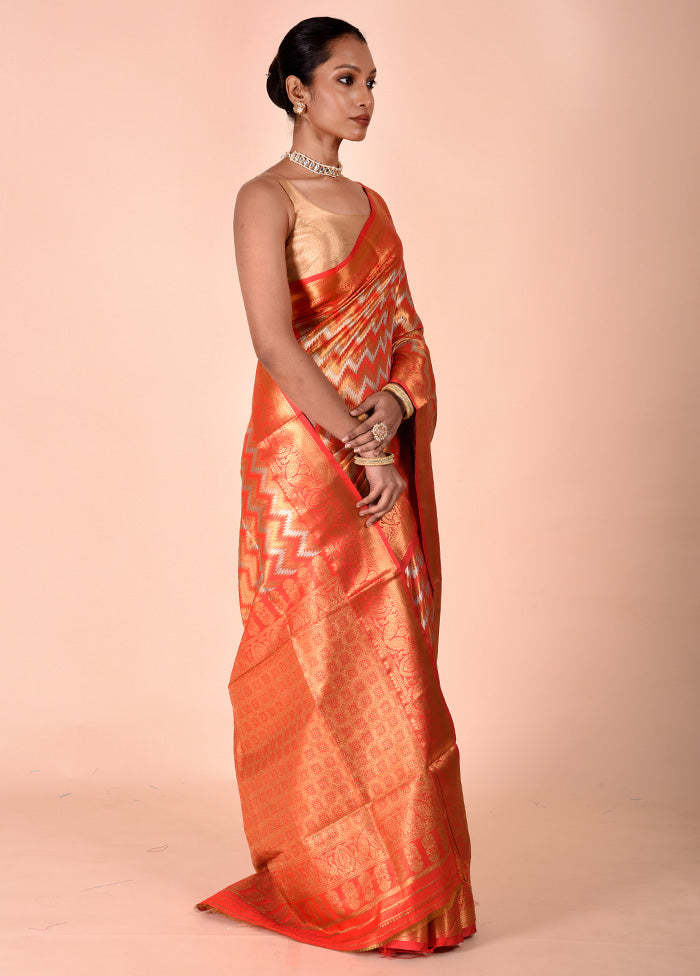 Orange Dupion Silk Saree With Blouse Piece Shop Sale Online