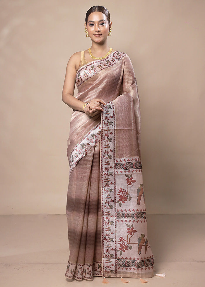 Peach Tissue Silk Saree With Blouse Piece Sale 2025 Newest