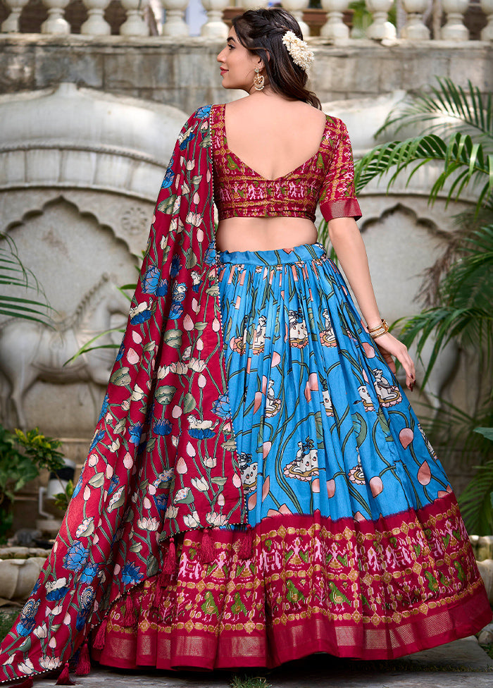 3 Pc  Blue Silk Semi Stitched Lehenga Set 2025 Online