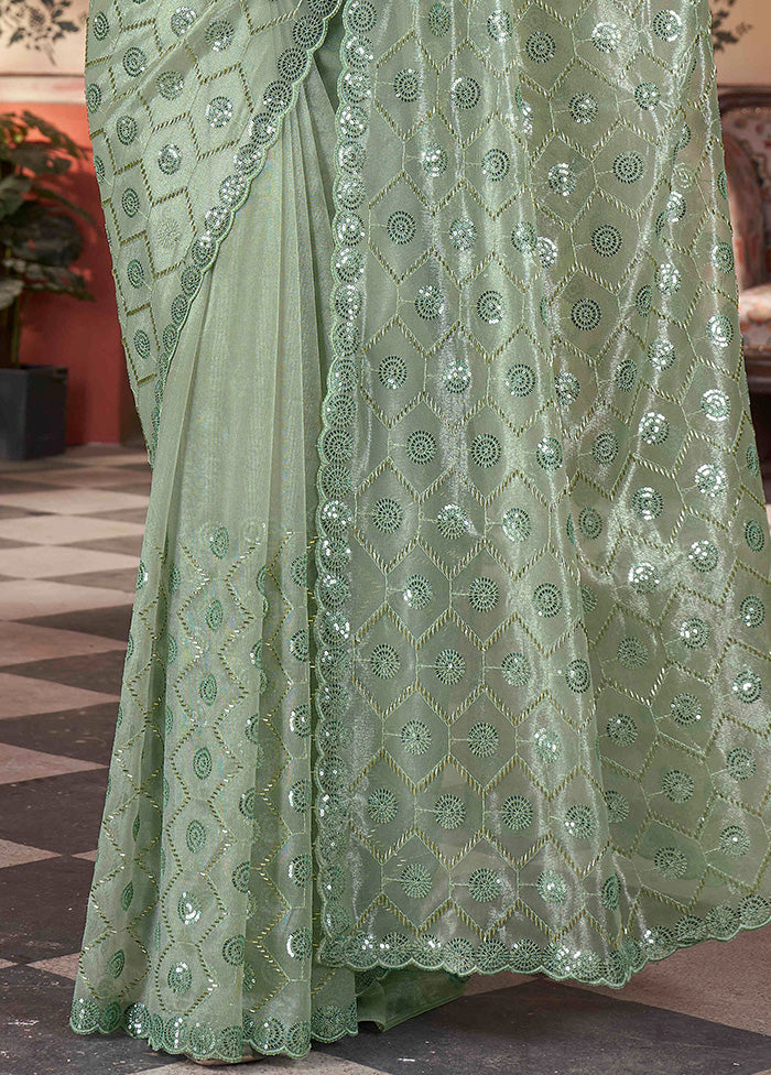 Pista Green Net Net Saree With Blouse Piece Clearance Latest