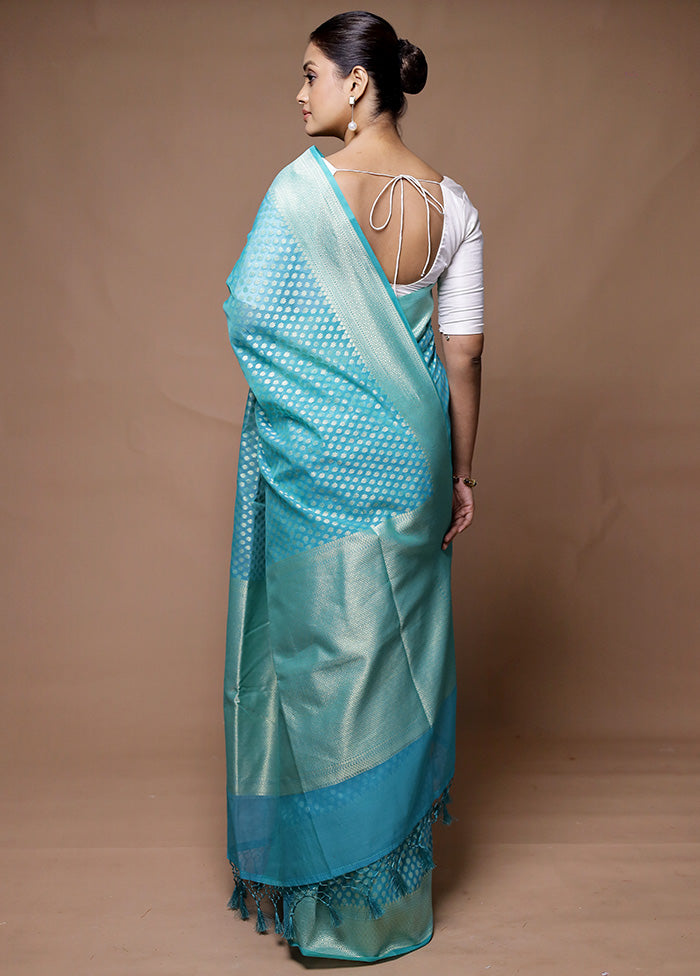 Blue Kora Silk Saree With Blouse Piece Fashionable Cheap Online