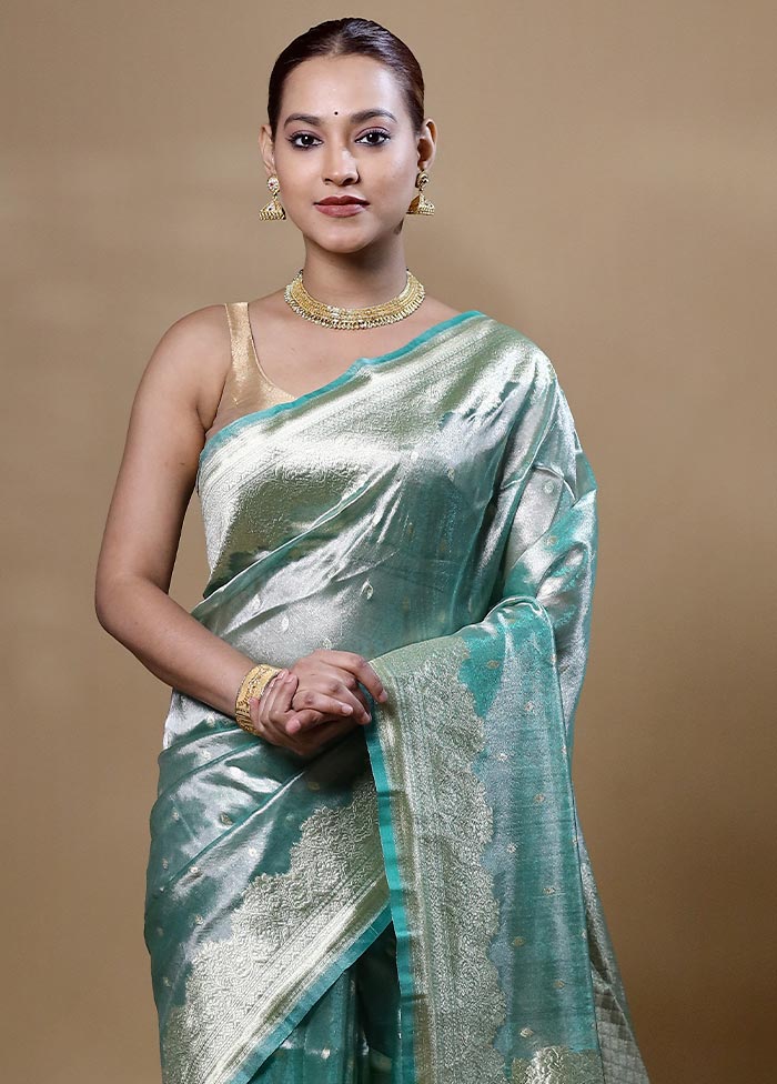 Green Tissue Silk Saree With Blouse Piece Sale Finishline