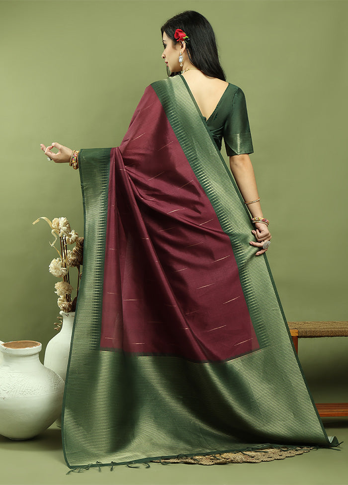 Burgundy Dupion Silk Saree With Blouse Piece Sale Purchase