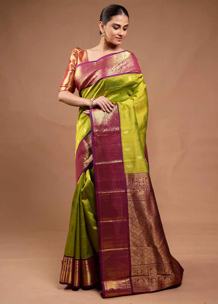 Green Handloom Kanchipuram Pure Silk Saree With Blouse Piece Enjoy For Sale