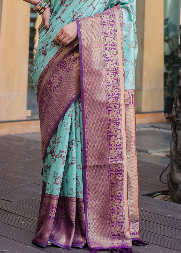 Turquoise Spun Silk Saree With Blouse Piece Shop Offer Cheap Pice