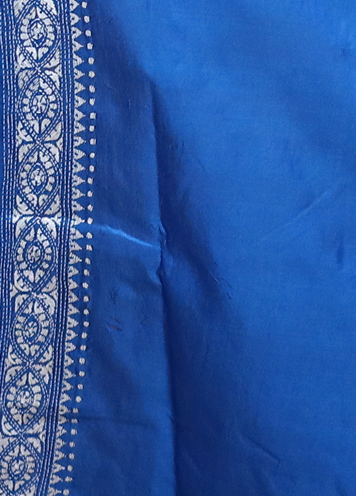 Blue Handloom Kantha Stitch Pure Silk Saree With Blouse Piece Discount How Much