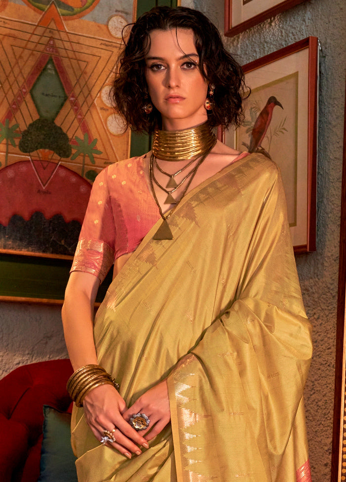 Lemon Green Tussar Silk Saree With Blouse Piece Buy Cheap Wholesale Pice