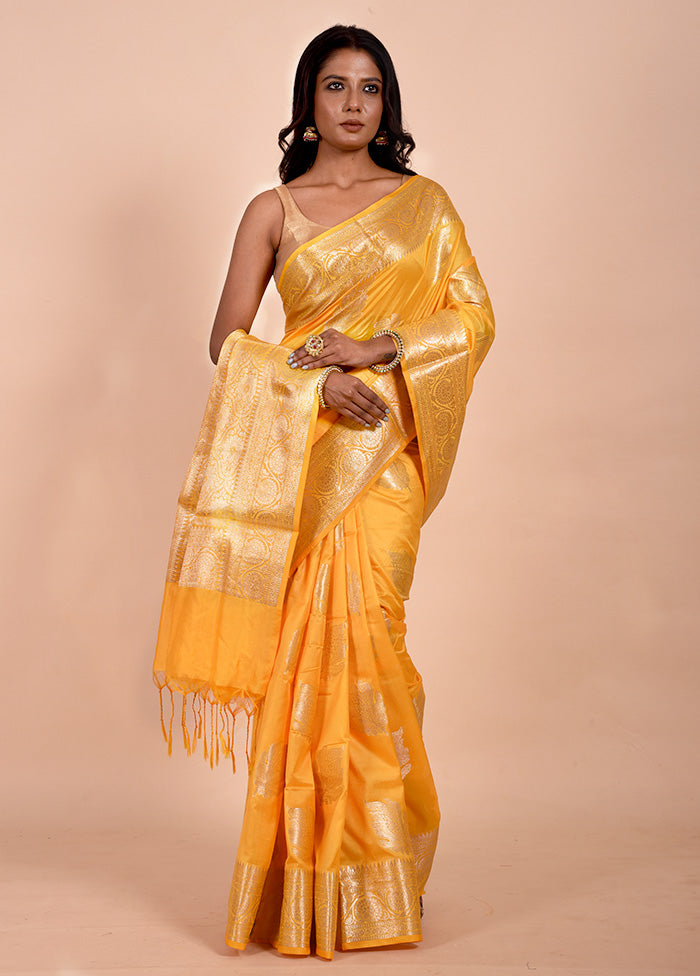 Yellow Dupion Silk Saree With Blouse Piece For Nice