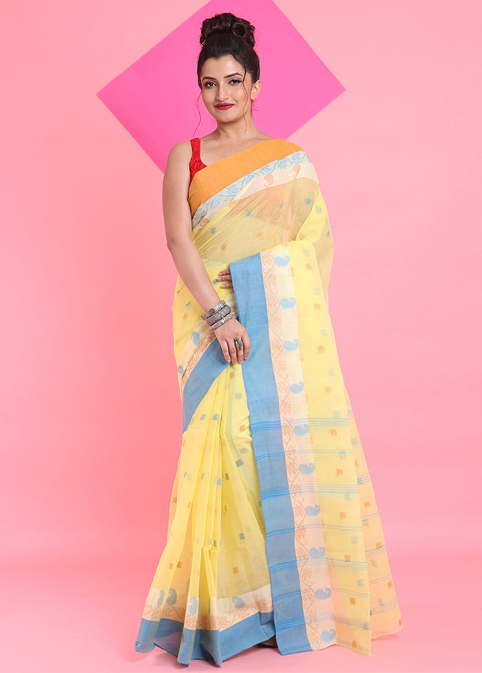 Yellow Cotton Woven Work Saree Without Blouse Piece Looking For