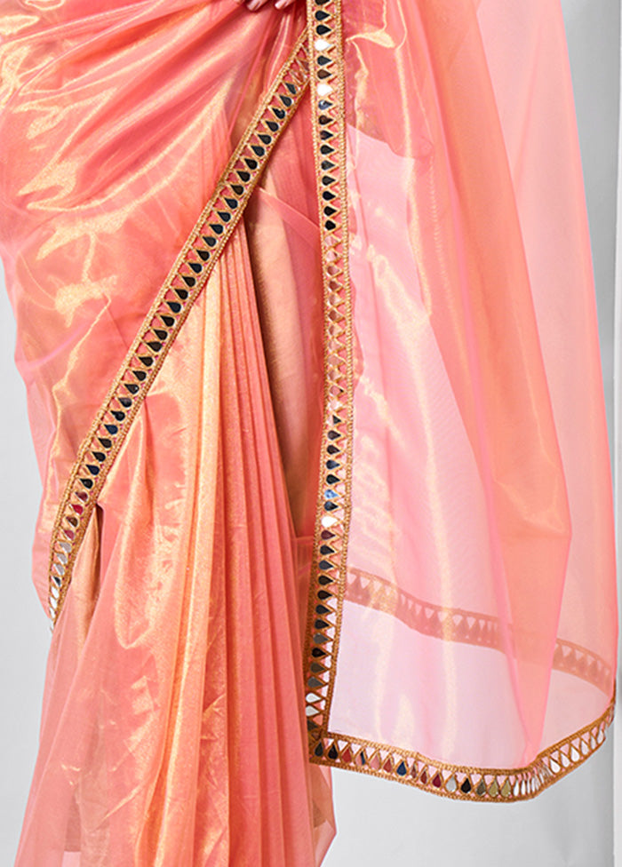 Orange Net Saree With Blouse Piece Best Place Online