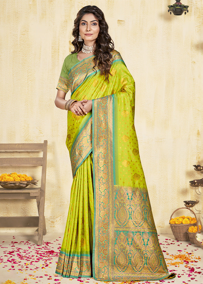 Parrot Green Dupion Silk Saree With Blouse Piece Discount Newest