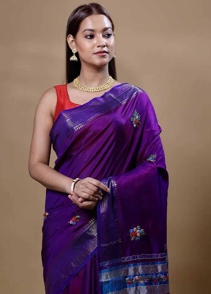 Violet Handloom Tussar Pure Silk Saree With Blouse Piece Best Place Sale Online