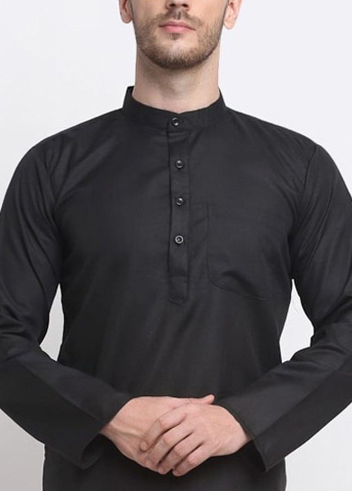 Black Cotton Kurta And Pajama Set New For Sale