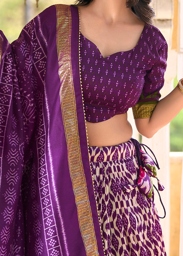 3 Pc Purple Silk Semi Stitched Lehenga Set Sale Pre Order