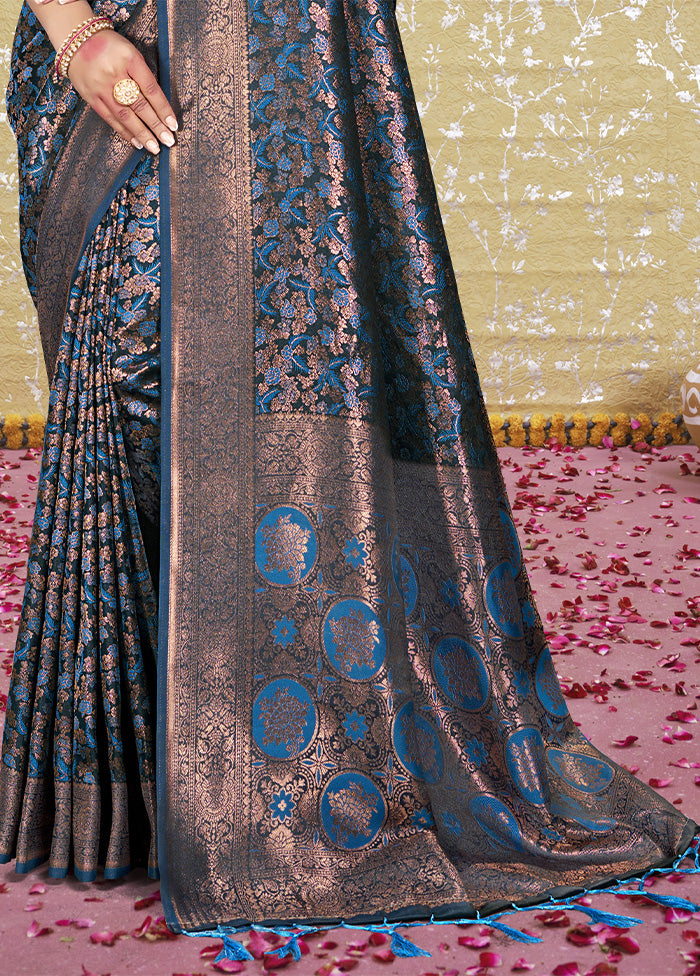 Blue Spun Silk Saree With Blouse Piece Clearance Outlet