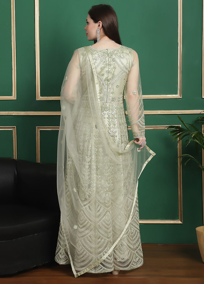 Pista Green Semi Stitched Net Indian Dress Grey Outlet Store Online