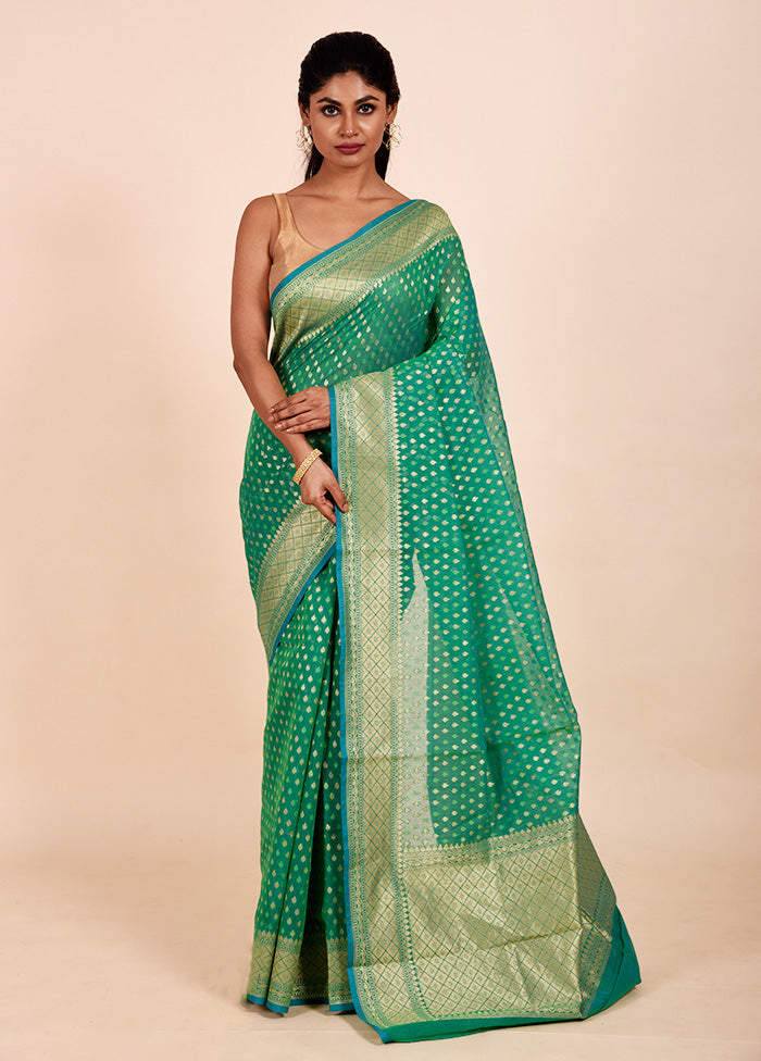 Green Kora Silk Saree With Blouse Piece Buy Cheap With Credit Card