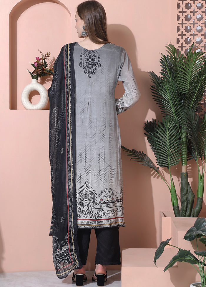 3 Pc Grey Unstitched Silk Suit Set Finishline