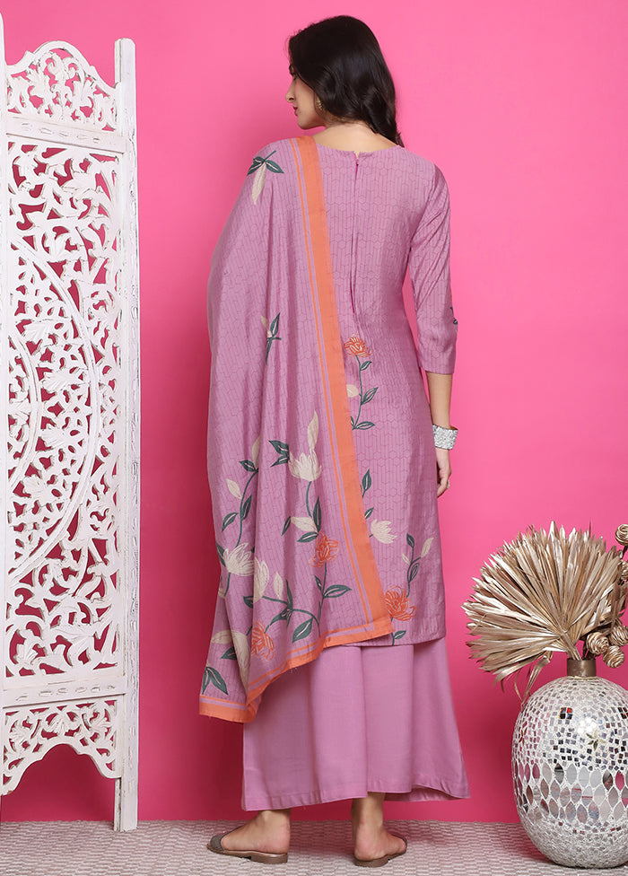 3 Pc Purple Unstitched Silk Suit Set Outlet Visit