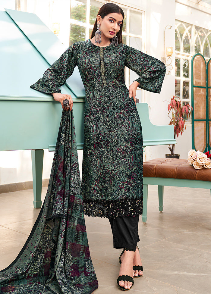 3 Pc Green Unstitched Velvet Suit Set Marketable Online