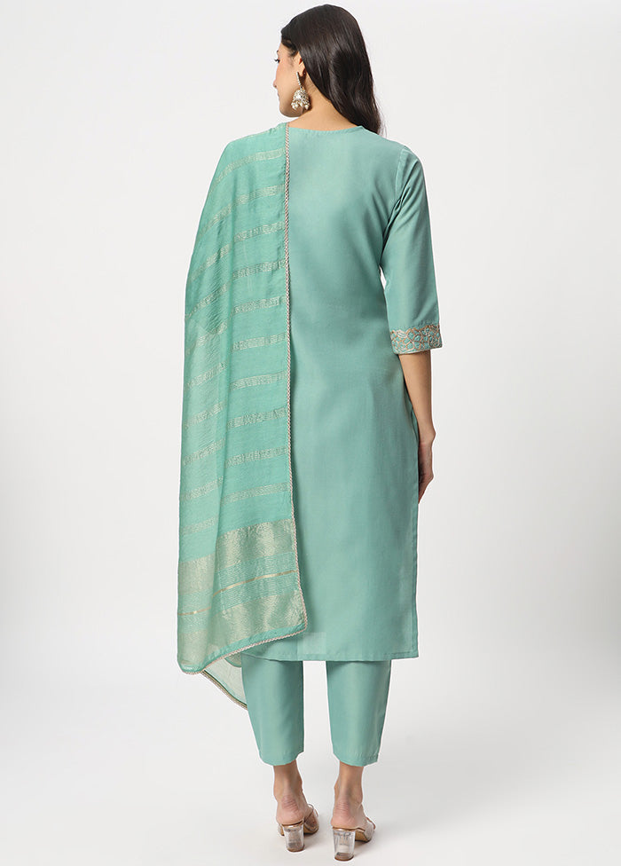 3 Pc Sea Green Readymade Cotton Dupatta Suit Set Free Shipping Real