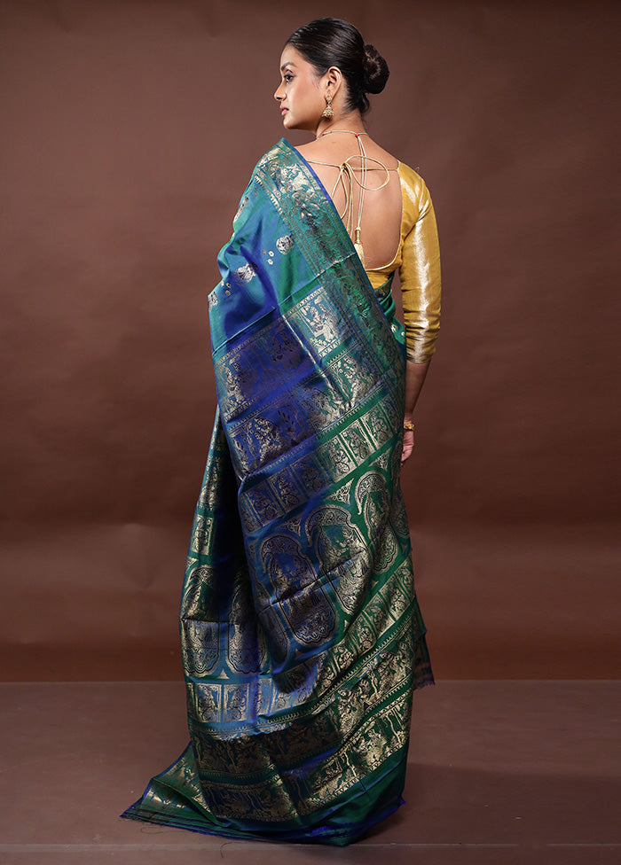 Green Handloom Baluchari Pure Silk Saree With Blouse Piece Clearance Eastbay