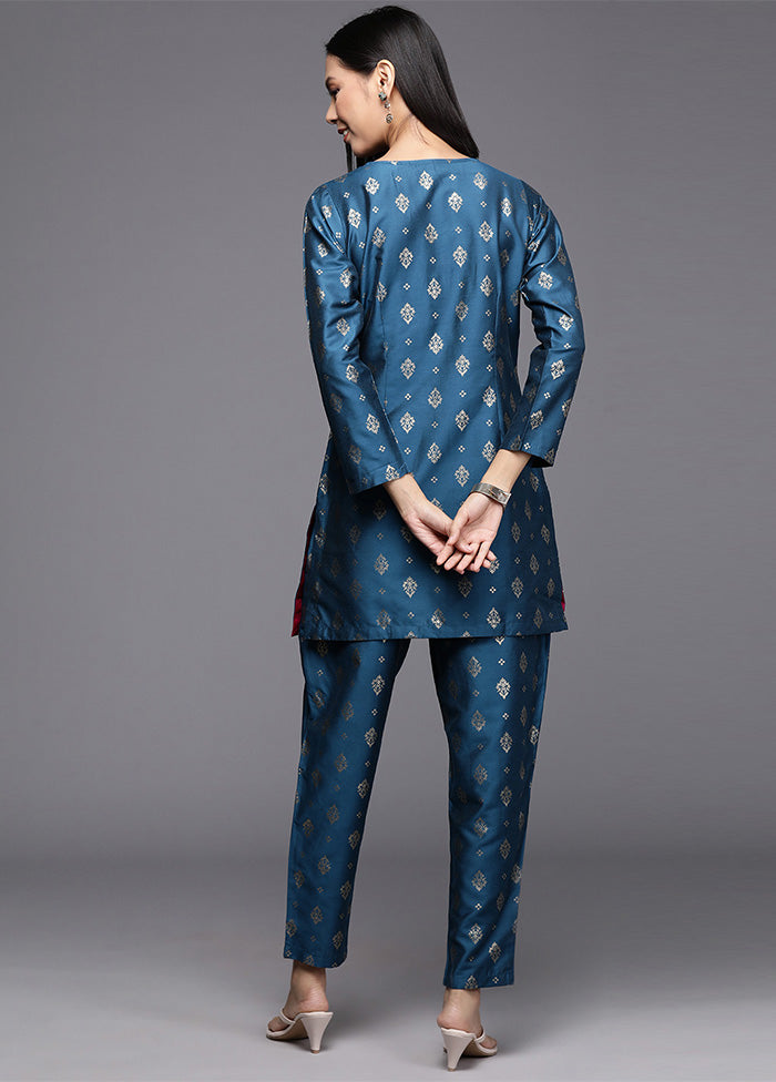 2 Pc Teal Blue Readymade Silk Tunic Set With Mastercard Cheap Online