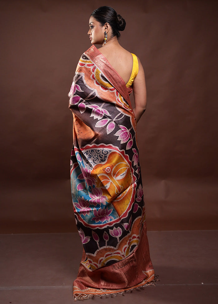 Multicolor Printed Pure Silk Saree Without Blouse Piece Sale Purchase