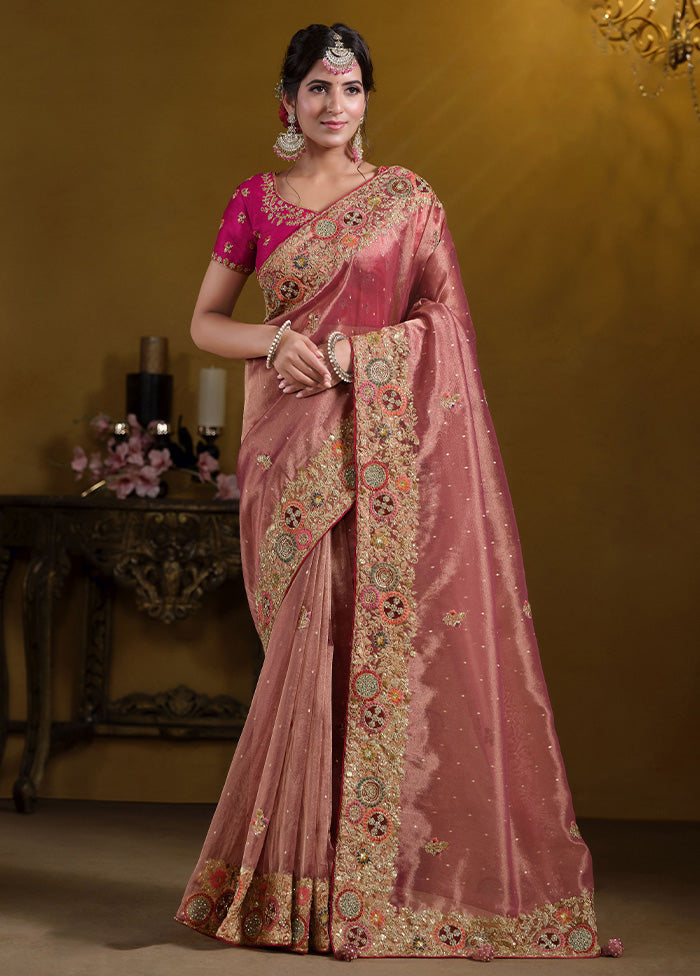 Peach Organza Saree With Blouse Piece From China