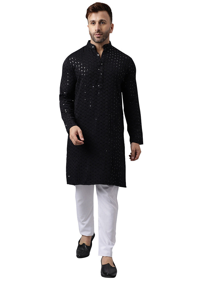 2 Pc Black Silk Kurta Pajama Set Buy Cheap Footlocker Finishline