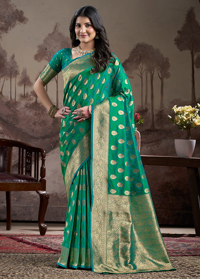 Green Spun Silk Saree With Blouse Piece Outlet Sale Online