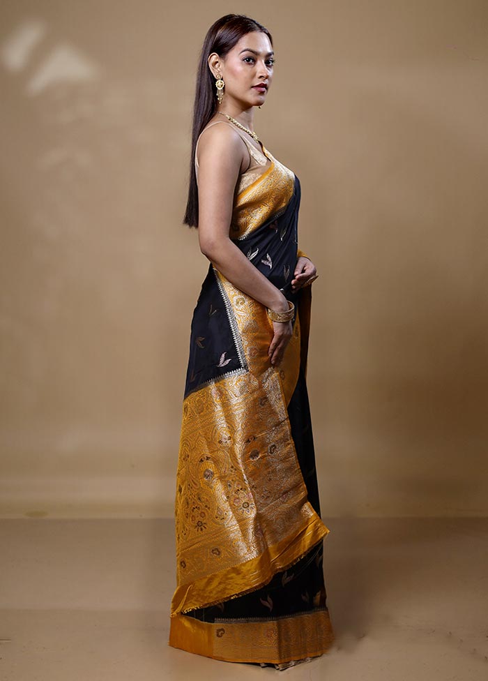 Black Dupion Silk Saree With Blouse Piece Wholesale Pice Cheap Online