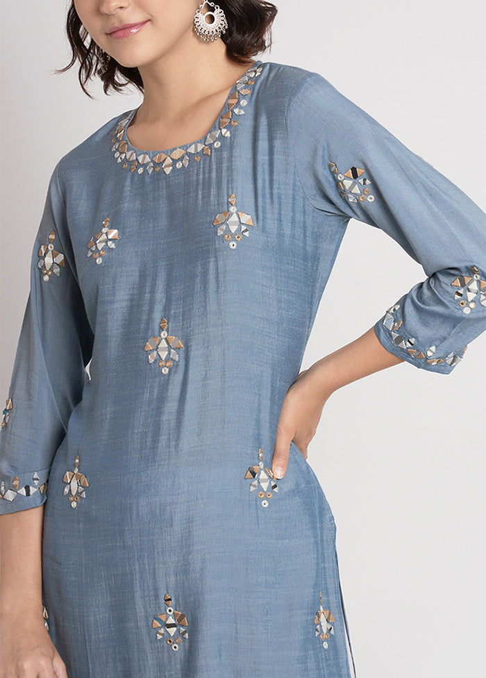 2 Pc Blue Readymade Viscose Kurti Set Cheap Buy Authentic