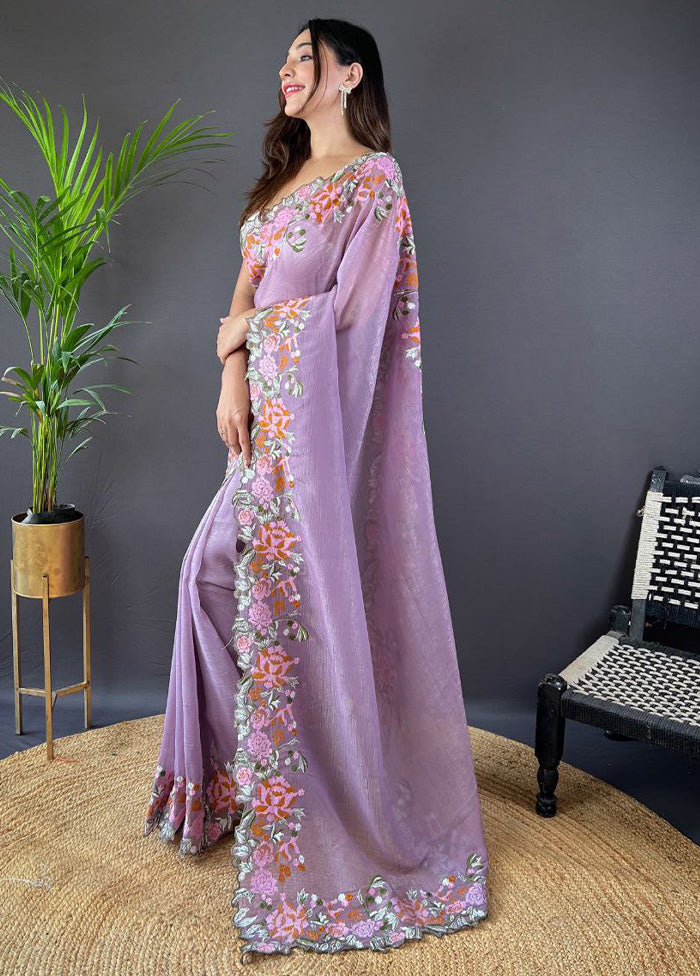 Lavender Spun Silk Saree With Blouse Piece Get Authentic For Sale